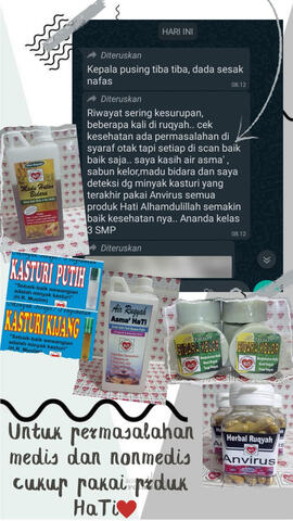 Madu Bidara, Parfum Kasturi, Air Asma', Sabun Bidara Kelor, Kapsul Anvirus